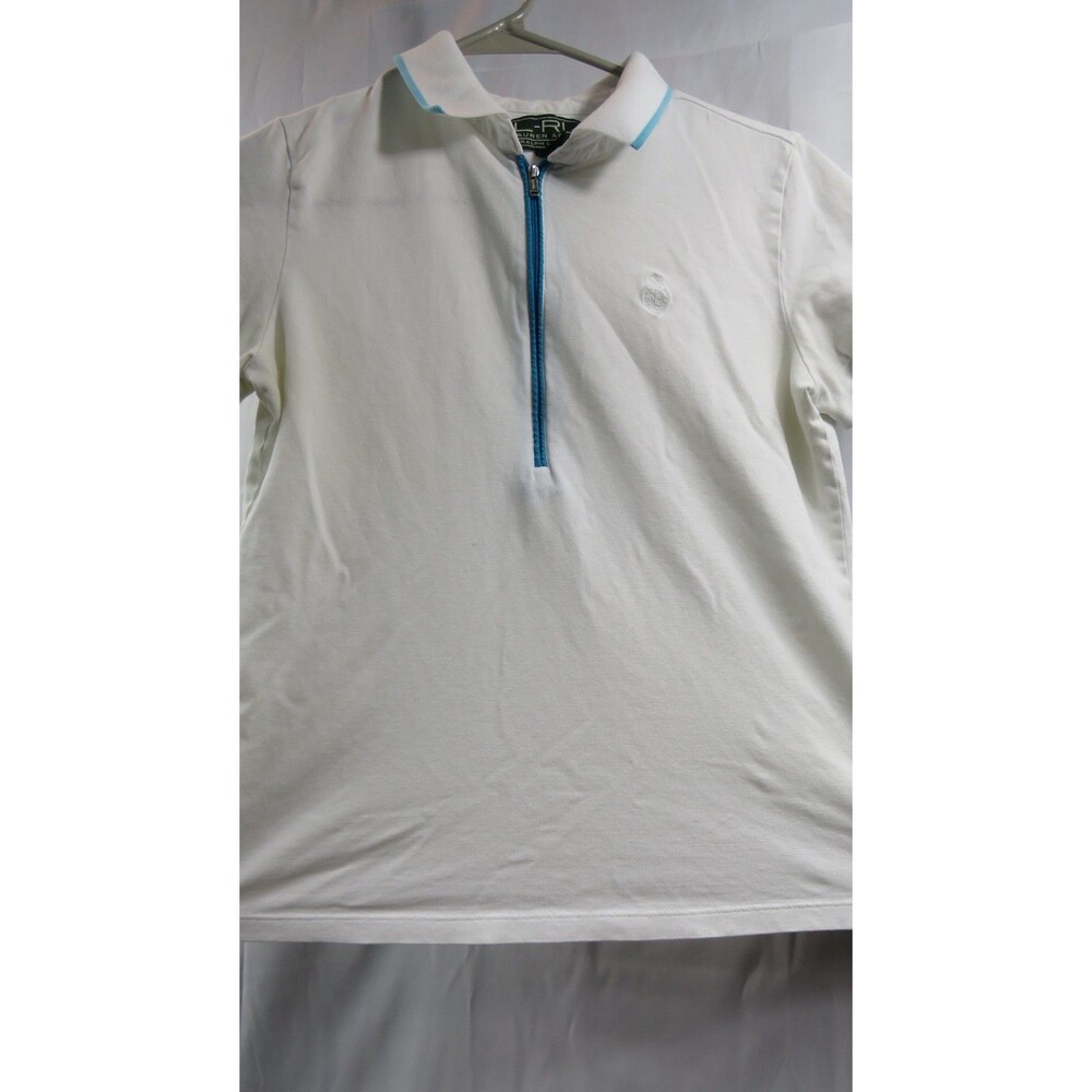 Vintage Ralph Lauren L-RL Lauren Active Y2K Polo Shirt Small 1/4 Zip White/Blue